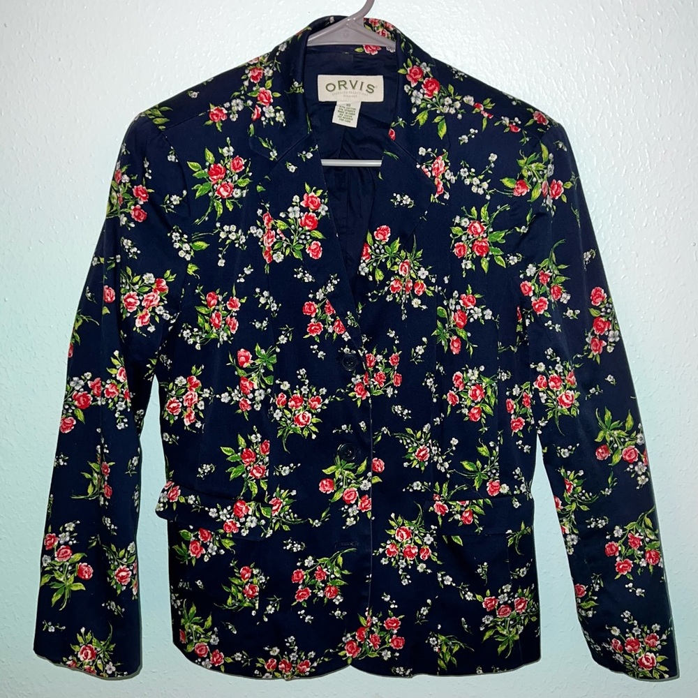 Orvis Women Size 10 Jacket Blazer Navy Floral